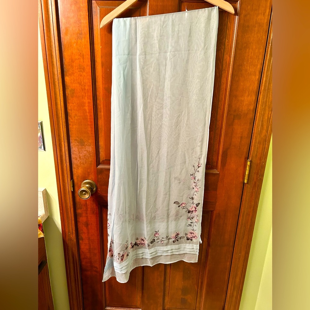 LAURA ASHLEY Pretty  Silk Baby Blue Sheer floral long scarf.